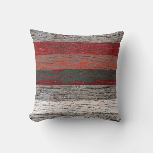 Tree bark wood striped grey red cushion (Front)