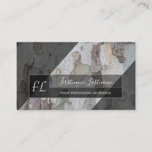 Tree bark wooden surface grey triangle monogram bu business card