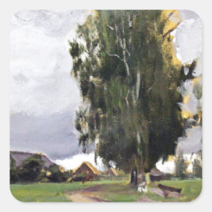 Tree Beside a Village Square Sticker