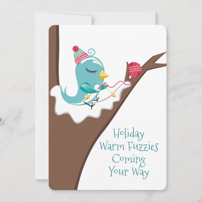 Tree bird knitting needles yarn Christmas card (Front)