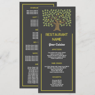 Tree Bird, Restaurant Slimline Menu