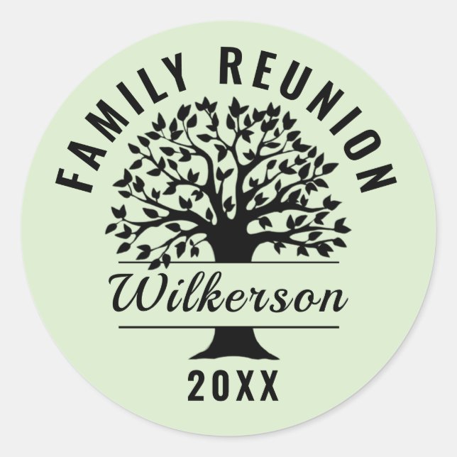 Tree Black Silhouette Family Reunion Genealogy Classic Round Sticker (Front)