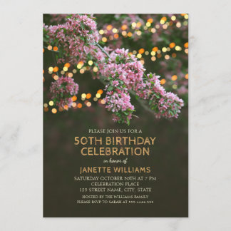 Tree Blossom Lights Rustic Floral 50th Birthday Invitation