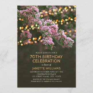 Tree Blossom Lights Rustic Floral 70th Birthday Invitation