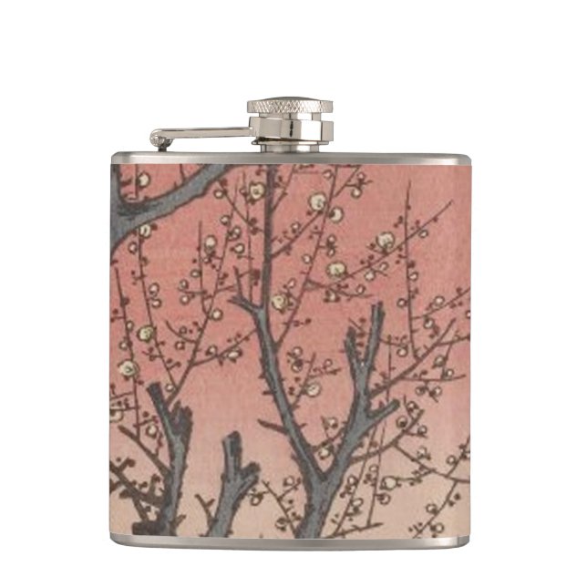 Tree Blossoms Plum Garden Japanese Hip Flask (Front)