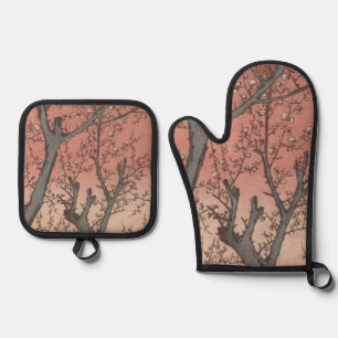 Tree Blossoms Plum Garden Japanese Oven Mitt & Pot Holder Set