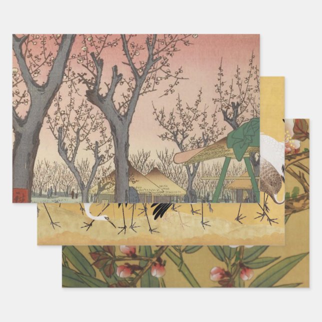 Tree Blossoms Plum Garden Japanese Wrapping Paper Sheet (Set)