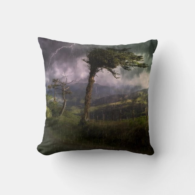 Tree Blowing in the Wind During a Thunder Storm Cushion (Front)