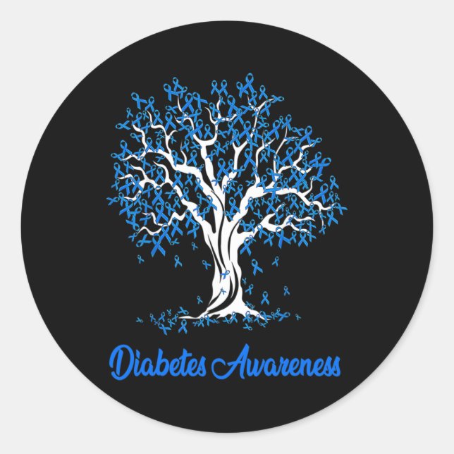 Tree Blue Ribbon Diabetes Awareness  Classic Round Sticker (Front)