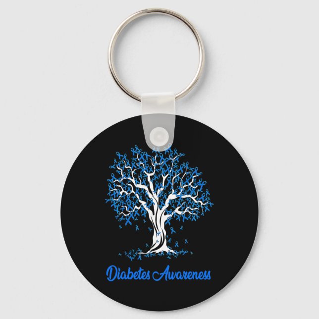 Tree Blue Ribbon Diabetes Awareness  Key Ring (Front)