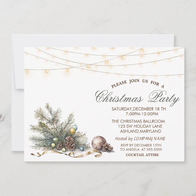 Tree Branch Balls Pine cone Christmas Party Invitation (Front)