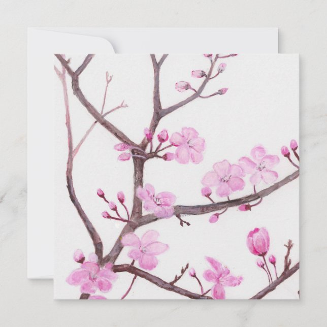Tree branch blossoming with pink flowers in spring card (Front)