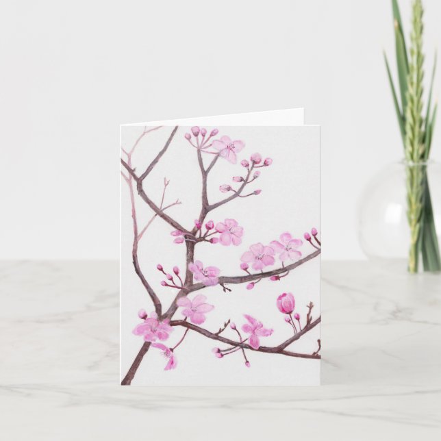 Tree branch blossoming with pink flowers in spring card (Front)