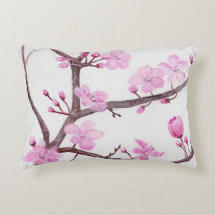 Tree branch blossoming with pink flowers in spring decorative cushion