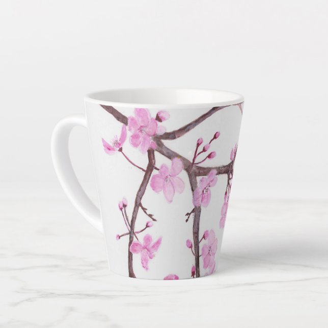 Tree branch blossoming with pink flowers Small  Latte Mug (Left Angle)