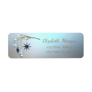Tree Branch Ornaments Blue Return Address Label