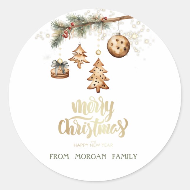 Tree Branch,Ornaments,Stars Classic Round Sticker (Front)