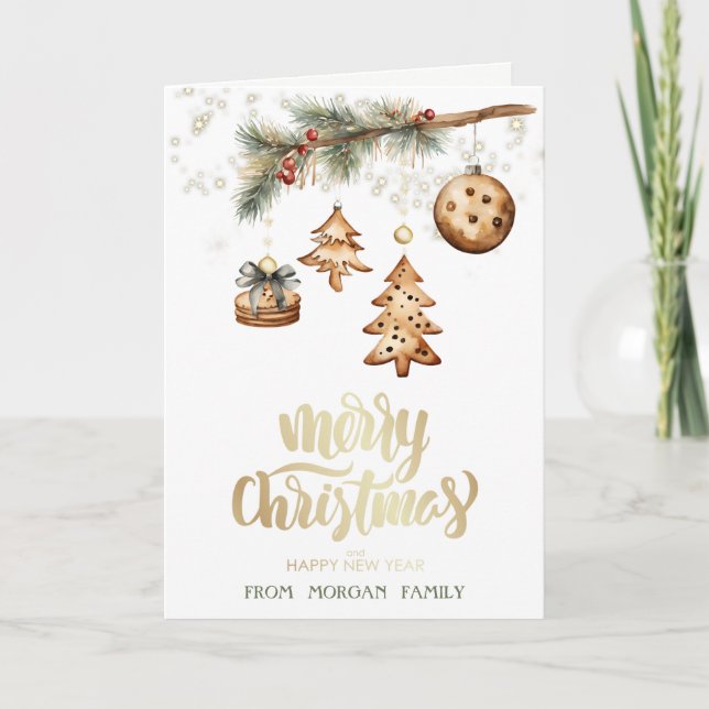 Tree Branch,Ornaments,Stars Holiday Card (Front)