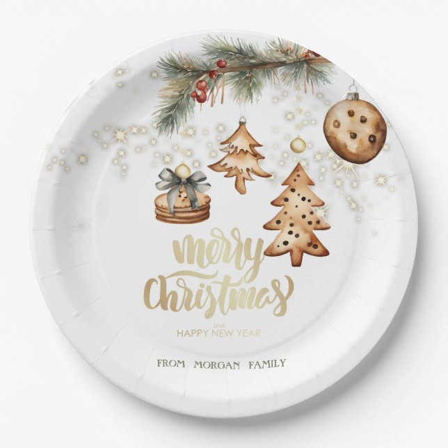 Tree Branch,Ornaments,Stars Paper Plate (Front)