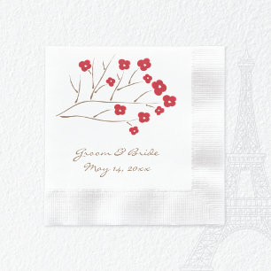 Tree Branch Red Cherry Blossoms Wedding Napkin
