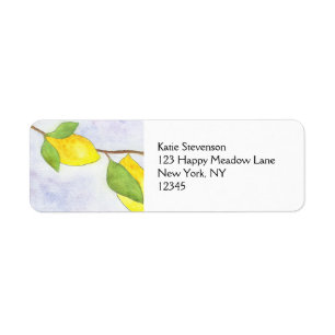 Tree Branch with Lemons and Leaves in Watercolor Return Address Label