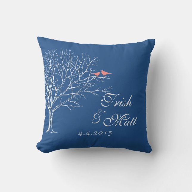 Tree Branched Grey Coral Birds Wedding Pillow (Front)