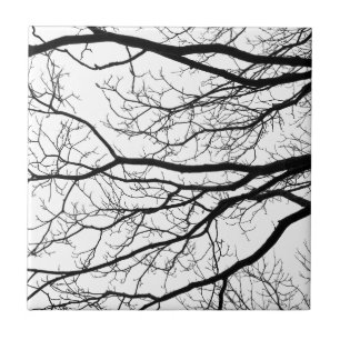 Tree branches abstract black and white tile