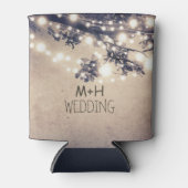 Tree Branches and String Lights Rustic Wedding Can Cooler (Front)