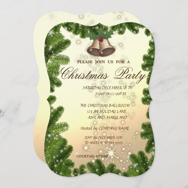 Tree Branches,Bell,Company Christmas Party Invitation (Front/Back)