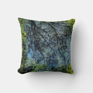 Tree Branches Blue Background Cushion