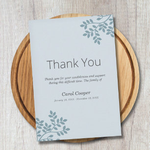 Tree Branches - Blue-green Funeral Thank You Card