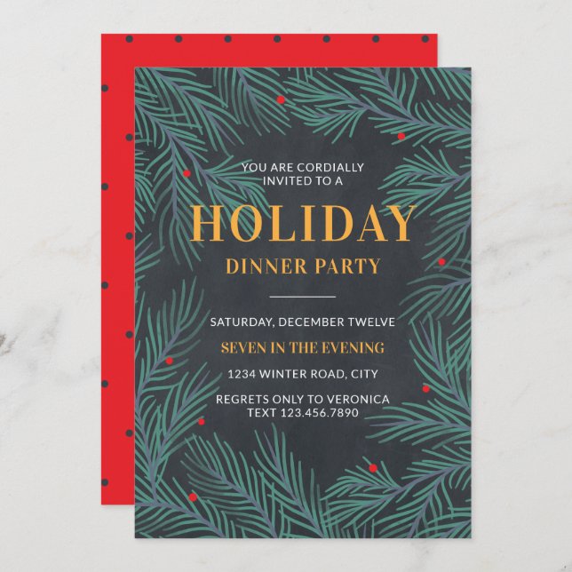 Tree Branches Elegant Holiday Dinner Party Invitation (Front/Back)