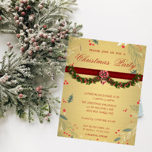 Tree Branches,Gold Corporate Christmas Party Invitation