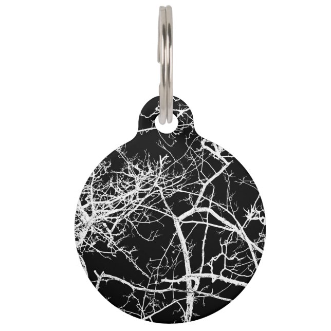 Tree branches on black background pet tag (Front)