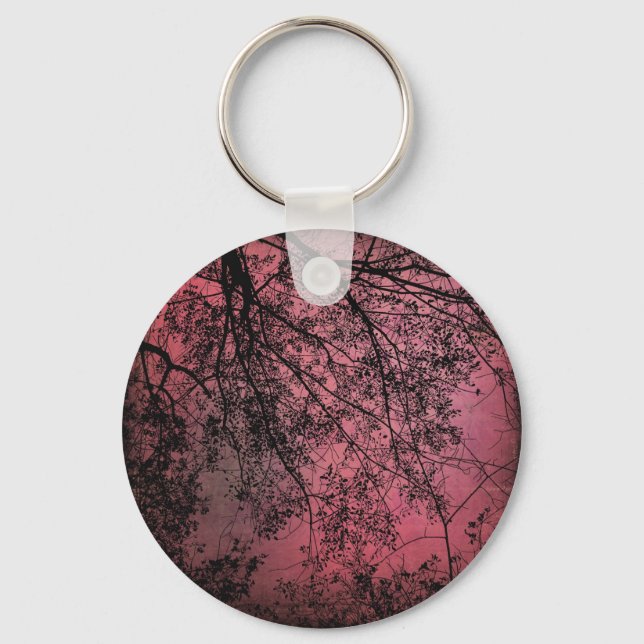 Tree Branchs Red Background Key Ring (Front)