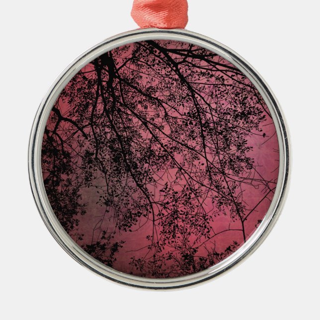 Tree Branchs Red Background Metal Tree Decoration (Front)