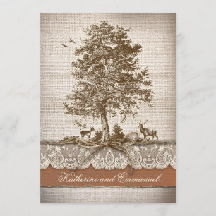 tree burlap lace rustic romantic rehearsal dinner invitation