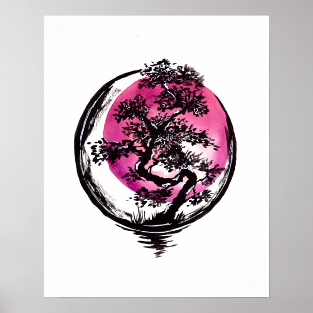 Tree Circle Red Sun Poster (Front)