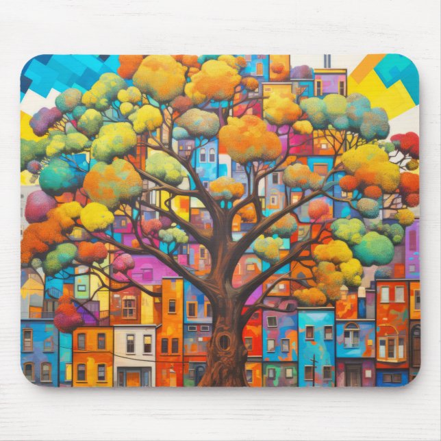 Tree Civilisation Concept Abstract Colourful Paint Mouse Pad (Front)