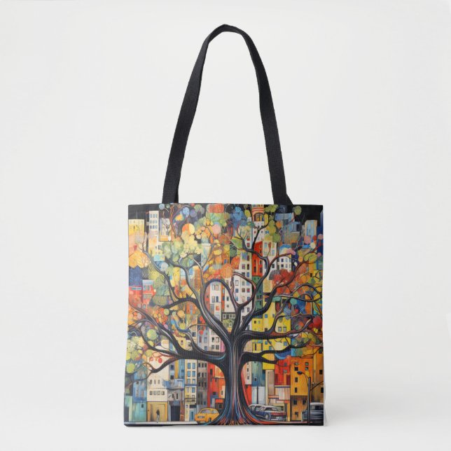 Tree Civilisation Concept Abstract Colourful Paint Tote Bag (Front)