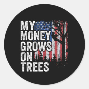 Tree Climbing American Flag Arborist My Money Grow Classic Round Sticker
