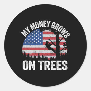 Tree Climbing American Flag Arborist My Money Grow Classic Round Sticker