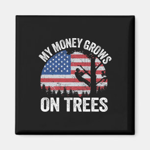 Tree Climbing American Flag Arborist My Money Grow Magnet