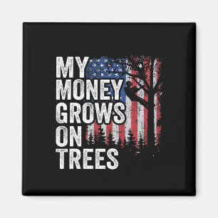 Tree Climbing American Flag Arborist My Money Grow Magnet