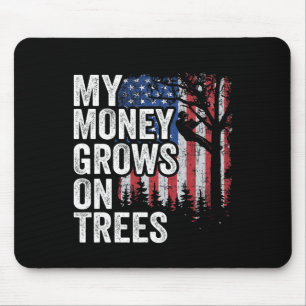 Tree Climbing American Flag Arborist My Money Grow Mouse Pad