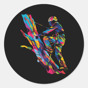 Tree Climbing Arborist Popart - Uni-adult, Short S Classic Round Sticker