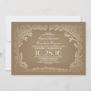 tree couple rustic vintage wedding invitations