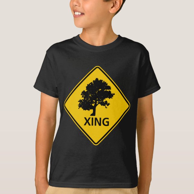 Tree Crossing Highway Sign T-Shirt (Front)