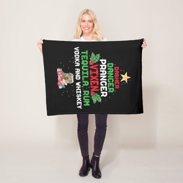 Tree Dasher Dancer Prancer Vixen Tequila Whiskey Fleece Blanket (In Situ)
