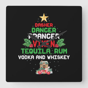 Tree Dasher Dancer Prancer Vixen Tequila Whiskey Square Wall Clock